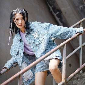 Mishka大眼球潮牌2022春夏新品 男士休闲提花牛仔夹克外套男女M21100512M 