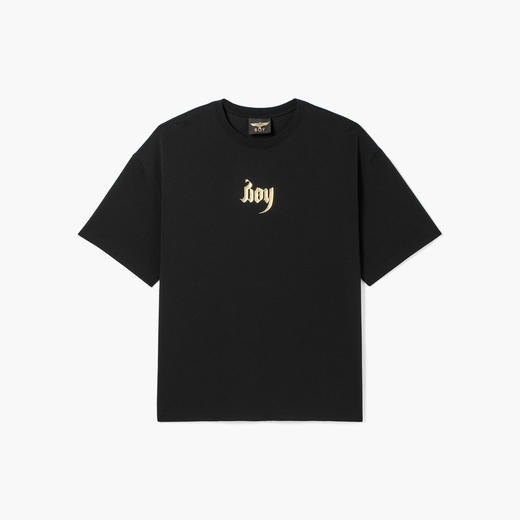 BOYLONDON情侣短袖22春夏新品上衣鹰翼烫金印花黑色休闲T恤B221N01024 商品图3