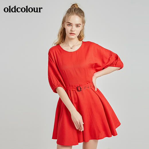 oldcolour春秋季商场同款休闲气质圆领短袖连衣裙N22101275 商品图1