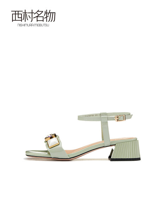 西村名物2022夏款新款牛漆皮方头大闪钻脚环绑带凉鞋仙女风X21BG23681 商品图1
