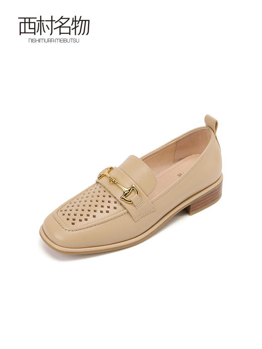 西村名物2022夏季新款浅口小白鞋女真皮休闲一脚蹬平底单鞋X22AH10081 商品图1