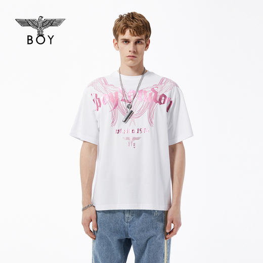 BOYLONDON短袖男女同款22春夏新品哥特字母印花设计感T恤B221N01026 商品图0