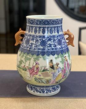 青花加彩竹林七贤双耳尊