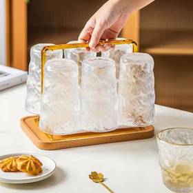 六只装ins冰川纹玻璃杯简约新品家用水杯啤酒杯牛奶杯饮料果汁杯国庆出游