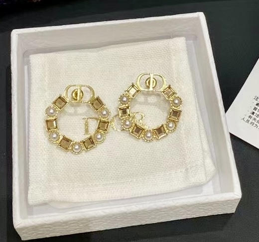 圆圈方钻珍珠耳环金色/浅蓝色 商品图3