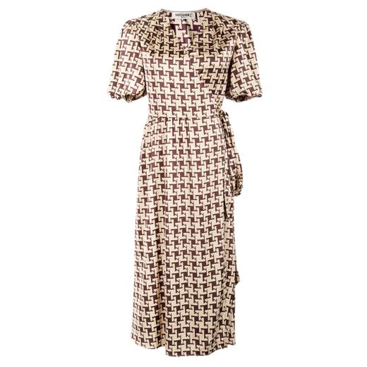 剩S/M/L/XL 米思阳2025夏季新款时尚气质印花连衣裙薄款灯笼袖V领中长裙1217 商品图4