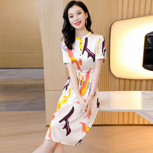 时尚百塔，真丝印花气质女式连衣裙ASE-9319 商品图3