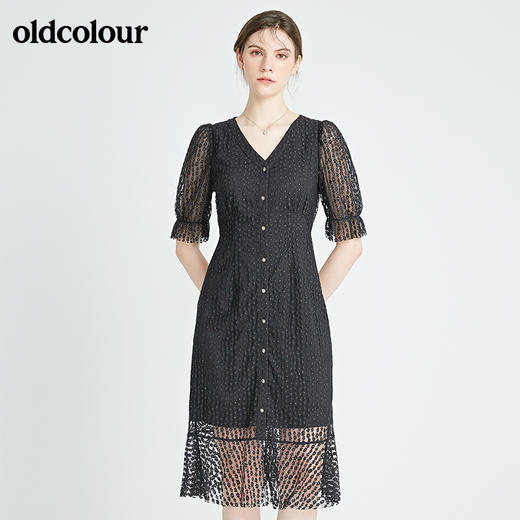 oldcolour秋季商场同款V领气质短袖连衣裙N22101290 商品图2