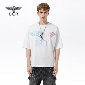 BOYLONDON短袖男女同款22春夏新品渐变LOGO印花休闲白色T恤B221N01007