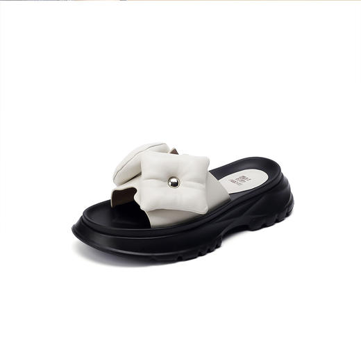 西村名物2022年夏季新款羊皮革厚底时尚外穿拖鞋趣味几何拖鞋X22BJ24411 商品图2