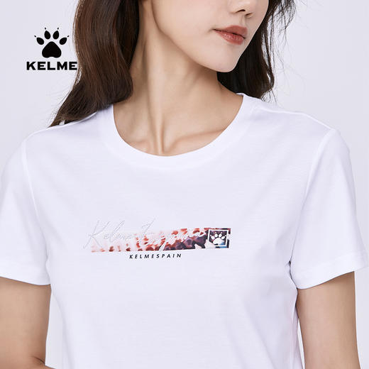 卡尔美短袖女夏季官方新款修身t恤休闲女装白色半袖运动上衣 商品图1