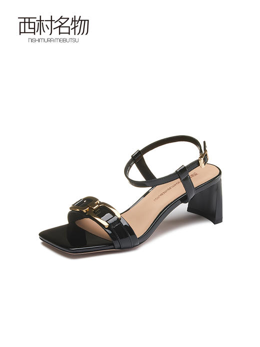 西村名物2022年女新款夏季时尚粗跟方头一字扣带仙女风凉鞋23671 商品图2
