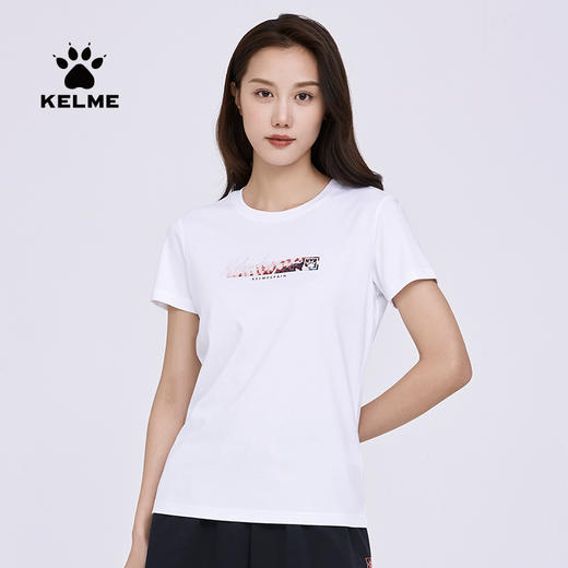 卡尔美短袖女夏季官方新款修身t恤休闲女装白色半袖运动上衣 商品图0