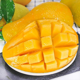 【海南金煌芒】 芒果界的霸主、果皮薄、可食率高达90%，甜蜜多汁，形似胖月牙，美味细腻，软糯无丝
