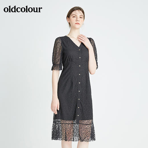 oldcolour秋季商场同款V领气质短袖连衣裙N22101290 商品图4