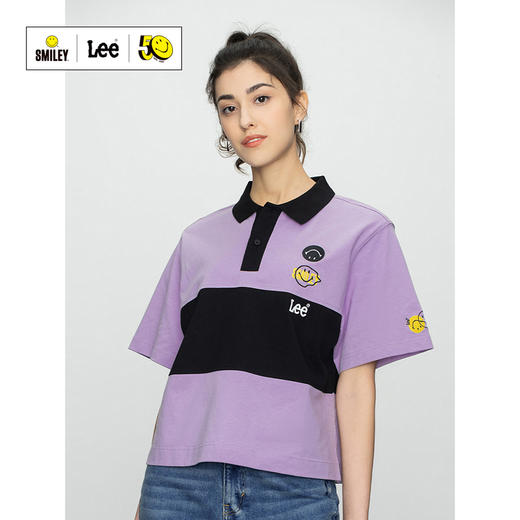 【Smiley®联名】Lee22春夏新品舒适紫粉女短袖翻领T恤LWT002471 商品图0