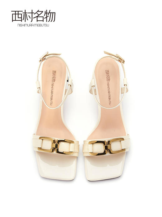 西村名物2022年女新款夏季时尚粗跟方头一字扣带仙女风凉鞋23671 商品图3