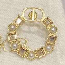 圆圈方钻珍珠耳环金色/浅蓝色 商品图2