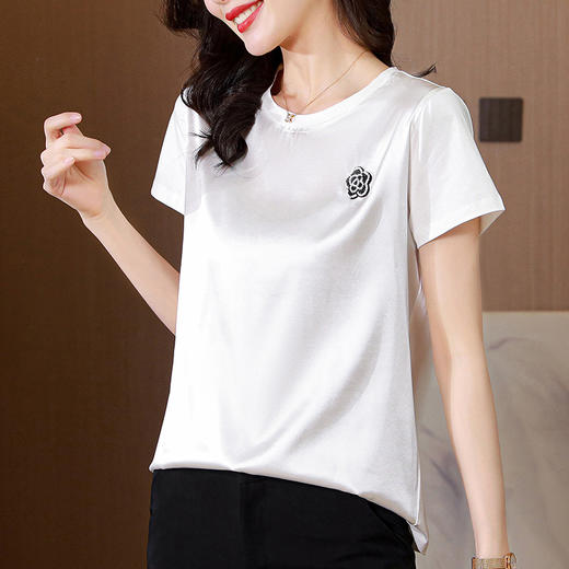 宽松短款打底衫，纯色桑蚕丝拼接棉上衣HR-501 商品图1