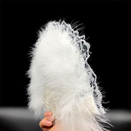 羽帝新款复古舞蹈扇子洛丽塔旗袍走秀拍照折扇暗黑系蕾丝羽毛扇国庆出游 商品图8