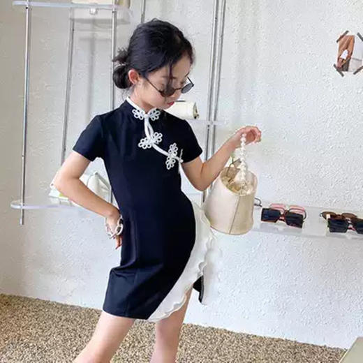 黛唯梵 女童连衣裙2022新款国风来袭儿童改良版旗袍裙夏季拼接时髦裙子潮国庆出游 商品图1