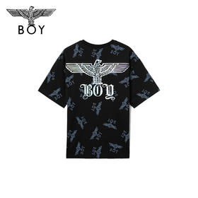 BOYLONDON短袖男女同款22夏季新品老鹰LOGO满印朋克风T恤B222N01051