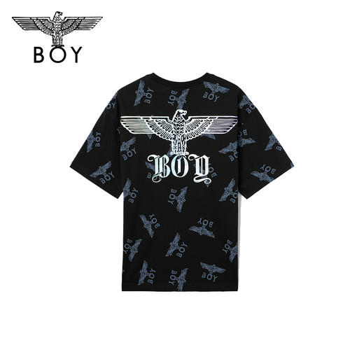 BOYLONDON短袖男女同款22夏季新品老鹰LOGO满印朋克风T恤B222N01051 商品图0