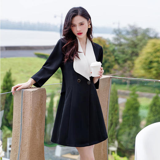 时尚气质，优雅撞色拼接大翻领西装裙中裙HR-HJYF121 商品图2