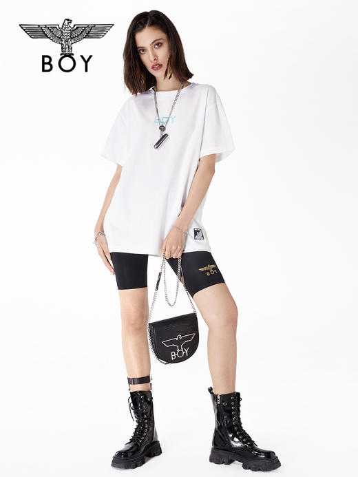 BOYLONDON短袖男女同款22春夏新品水彩老鹰印花休闲白色T恤B222N01050 商品图3