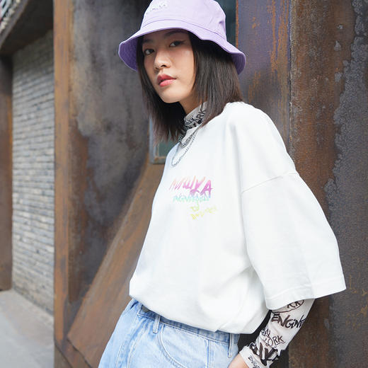 Mishka大眼球潮牌2022春夏新品 爱心系列印花圆领短袖T恤男女同款M21100025M 商品图2