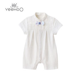 英氏婴儿哈衣男宝短袖棉麻连体衣夏新款舒适爬服YRHBJ22198A