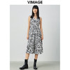 VIMAGE纬漫纪夏季新款V领收腰显瘦A摆复古斑马印花无袖连衣裙V1307920 商品缩略图0
