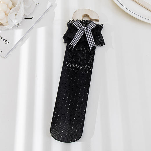 【2双装 雪花爱心中筒亲子袜】新款夏季网眼薄款女童袜子蝴蝶结洛丽塔蕾丝花边长筒公主袜韩国 商品图8