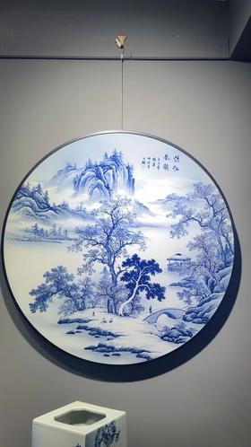《青花清江春韵》瓷板