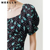 NEELLY纳俪商场同款法式满印连衣裙女方领泡泡袖收腰A字裙中长款 商品缩略图1