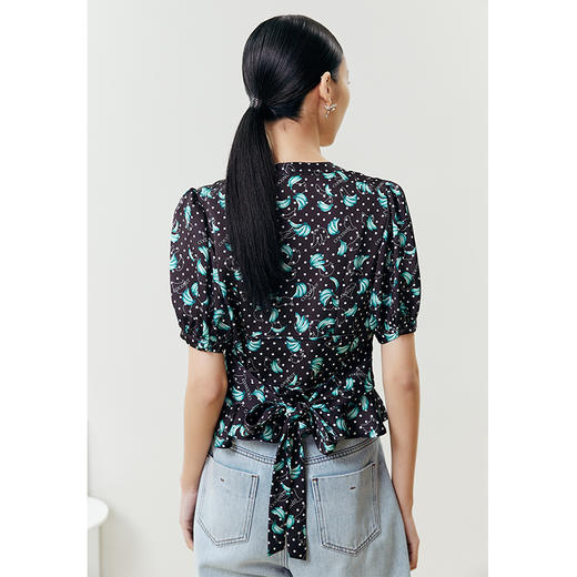 NEELLY纳俪商场同款法式浪漫气质V领泡泡袖衬衫女夏季短款上衣N22041R01013 商品图4