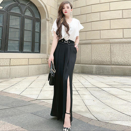 【WZNH】时尚气质开叉阔腿裤套装两件套女2022夏季新款高腰修身撞色套装女 商品图3