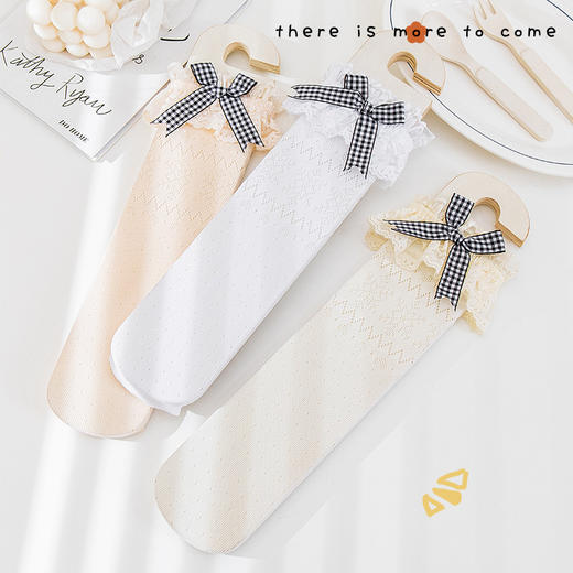 【2双装 雪花爱心中筒亲子袜】新款夏季网眼薄款女童袜子蝴蝶结洛丽塔蕾丝花边长筒公主袜韩国 商品图3