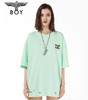 BOYLONDON短袖男女同款22春夏新品抹茶绿圆领休闲破洞T恤B221N01034 商品缩略图0