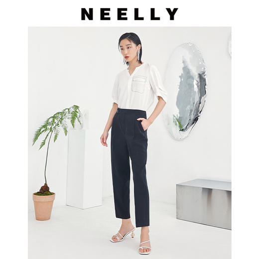 NEELLY纳俪商场同款春秋OL西装烟管裤显瘦简约小脚休闲长裤直筒裤N22044H04552 商品图2