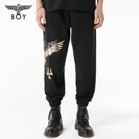 BOYLONDON长裤男女同款22春夏新品烫金休闲老鹰束脚卫裤B221N15014