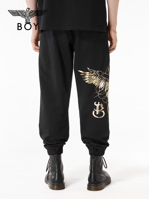 BOYLONDON长裤男女同款22春夏新品烫金休闲老鹰束脚卫裤B221N15014 商品图1