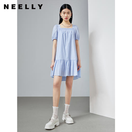 NEELLY纳俪商场同款夏季短袖连衣裙女方领娃娃裙减龄中长款A字裙N22044Y04424 商品图2