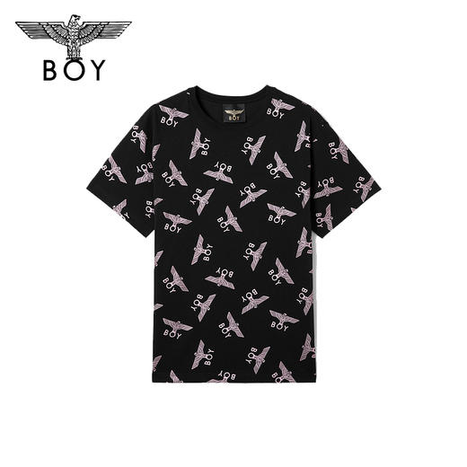BOYLONDON短袖男女同款22夏季新品经典老鹰满印个性T恤B222N01060 商品图0