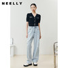 NEELLY纳俪商场同款撞色短袖小香风针织衫女气质V领修身上衣夏季N22041A01001 商品缩略图2