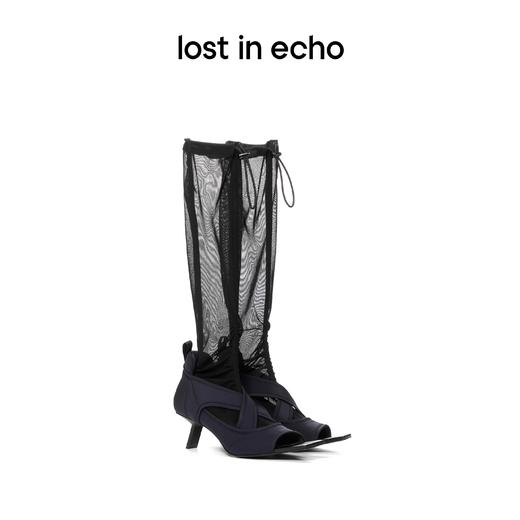 【下架】lost in echo 时装低跟系列 运动感露趾低跟网纱长靴袜靴春夏靴 商品图0