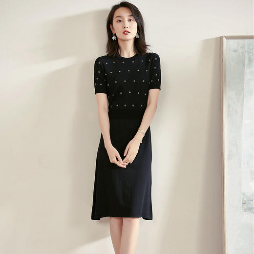 米思阳夏季新款气质碎花a字裙子修身显瘦针织中长连衣裙1561 商品图1