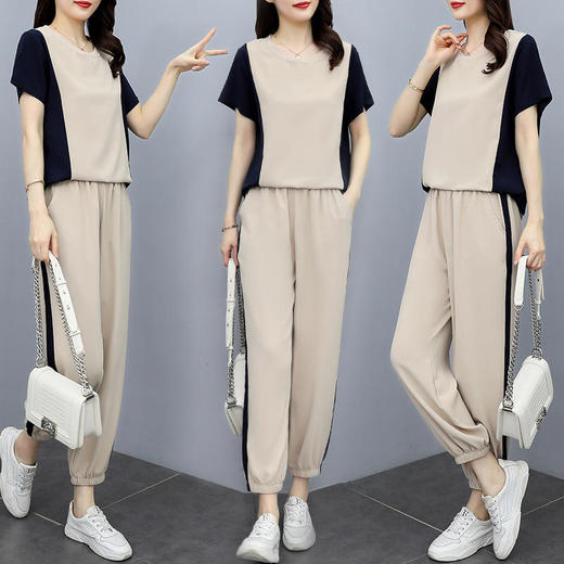 YR-休闲套装女2022夏季新款韩范显瘦妈妈装减龄时尚夏天两件套 商品图2