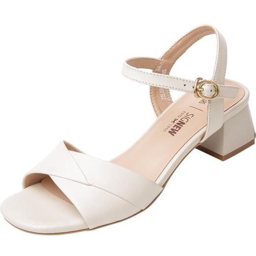 信诺真皮舒适女鞋 2022新款粗跟妈妈凉鞋夏季中跟软底中年高跟鞋22L586-7 商品图2