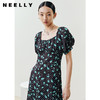 NEELLY纳俪商场同款法式满印连衣裙女方领泡泡袖收腰A字裙中长款 商品缩略图0